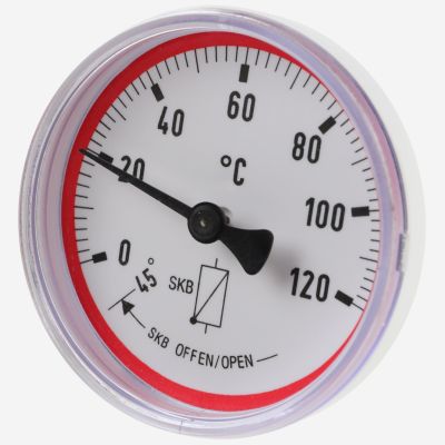 Weishaupt Thermometer rot 0 - 120 Cel. NG63 Fühler Dm. 9 x 27 mm, mit SKB Aufdruck - 40900014057