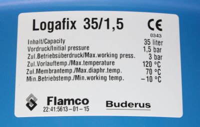 Buderus Logafix Ausdehnungsgefäß BU-H 35 35 Liter für Heizung, max. 3 bar, blau