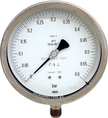 Afriso Feinmess-Manometer 160mm DN15 1/2 radial 0-1 bar