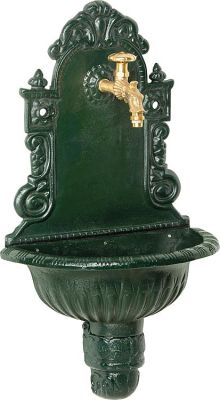 Puteus 15132-E Nostalgie-Wandbrunnen Grauguß, grün lackiert