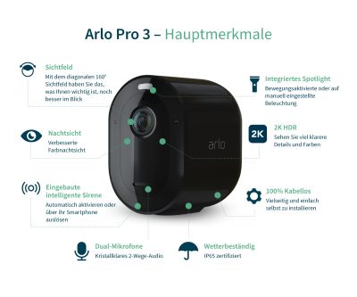 Arlo Pro 3 Smarthome Kamera schwarz 4er Pack VMS4440B-100EUS