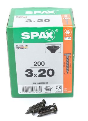 Spax Senkkopfschraube Schwarz verzinkt Vollgewinde 3x20mm