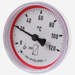 Weishaupt Thermometer rot 0 - 120 Cel. NG63 Fühler Dm. 9 x 27 mm, mit SKB Aufdruck - 40900014057