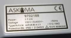 Askoma Flanschheizkörper 2,5 KW 230V AC/3x400V AC Flansch Drm. 180mm Einbaul. 310mm