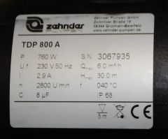 Zehnder Tauchdruckpumpe 1TDP 800 800 Watt, Fördermenge 6,0 m³/h Korngröße max: 3 mm