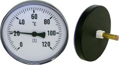 Afriso Bimetall-Zeigerthermometer 0-120 °C d = 100mm, Kunststoffgehäuse mit Fühler 40mm