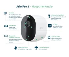 Arlo Pro 3 Smarthome Kamera weiß 2er Pack VMS4240P-100EUS