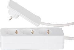 Bachmann Flat Plug Schutzkontaktstecker Flachstecker in weiß mit 1,6m Leitung und montierter 3-fach Tischsteckdose