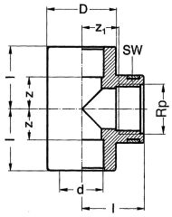 Bänninger PVC-U-Klebefitting T-Stück 20 mm x 1/2 zylind. Gewinde am Abgang
