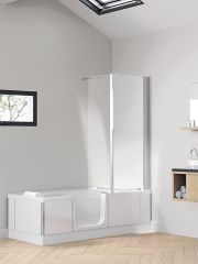 Badewanne Duo-Eck mit Duschbereich, re.,Glasverkl. weiß, BxHxT:1700x590x750mm
