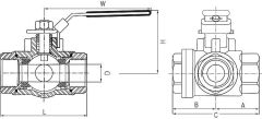 3-Wegemuffenkugelhahn aus Edelstahl Werkstoff 1.4408 PN 64 1/2 Typ A 730 TT